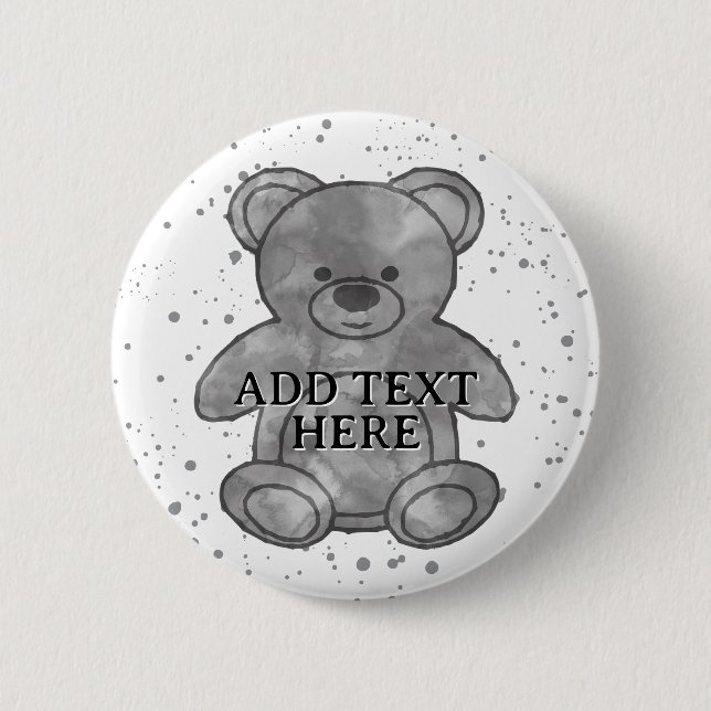Badge Rond 5 Cm Cute ours en peluche Texte personnalisé noir et bl (Devant)