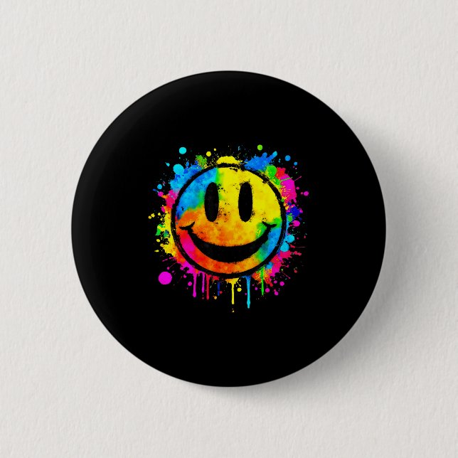 Badge Rond 5 Cm Cute Paint Splash Happy Smile Face 70s Tie Dye Smi (Devant)
