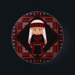 Badge Rond 5 Cm cute Palestinian girl Embroidery red tatreez<br><div class="desc">This is a cute Palestinian girl wearing a Traditional Palestinian dress with an Embroidery tatreez red black Pattern background design is great gift idea for Palestinians, Palestine lovers, Gen Z Pro-Palestinian, University protest support liberation of Palestine and middle east, water jug Revolution, Antifascism College Protests Students or, any family member...</div>