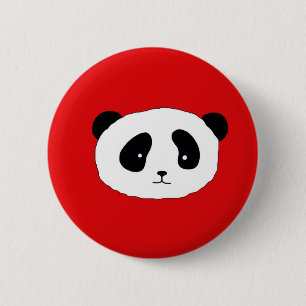 Badge Rond 5 Cm Cute Panda Face motif rouge