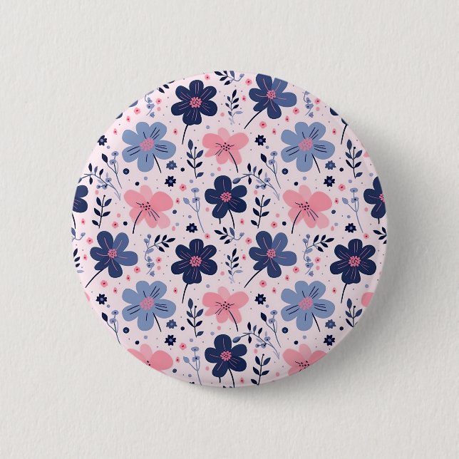 Badge Rond 5 Cm Cute Pastel Pink And Blue Floral Spring Garden (Devant)
