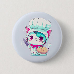 Badge Rond 5 Cm Cute pâtisserie boulangère Chef Chat avec gâteau e