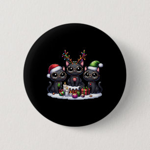 Badge Rond 5 Cm Cute Père Noël Reindeer Elf Noir Chat Noël Femme