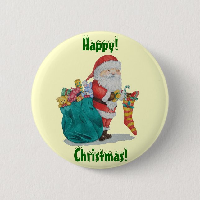 Badge Rond 5 Cm Cute père Noël souriant avec pressies bouton de no (Devant)