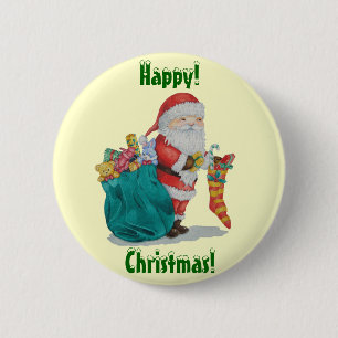 Badge Rond 5 Cm Cute père Noël souriant avec pressies bouton de no