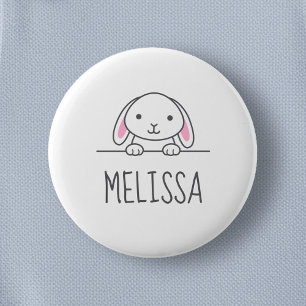 Badge Rond 5 Cm Cute Petit Lapin Peeeeeer au-dessus de Nom Personn