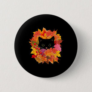 Badge Rond 5 Cm Cute Pile De Chat Noir Feuille