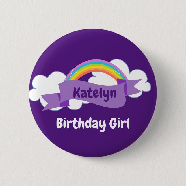 Badge Rond 5 Cm Cute Purple Arc-en-ciel Anniversaire Fille Nom per (Devant)