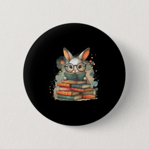 Badge Rond 5 Cm Cute Rabbit Livre Amoureux Pâques Lecture Cadeau B