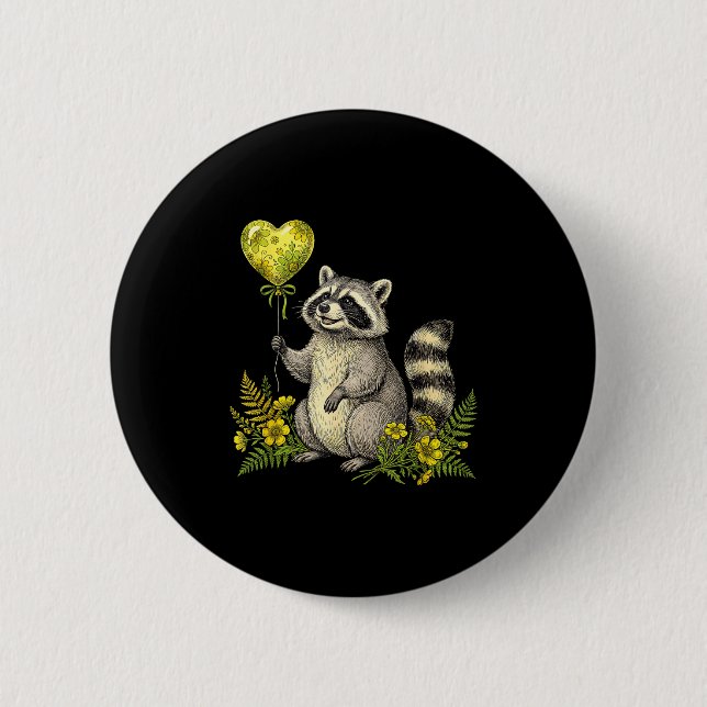 Badge Rond 5 Cm Cute Raccoon Balloon Heart Flowers Sweet Raccoon L (Devant)