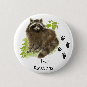 Badge Rond 5 Cm Cute Raccoon Nature