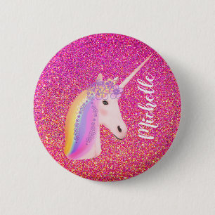 Badge Rond 5 Cm Cute Rainbow Unicorn Pink Glitter Fantasy Girl