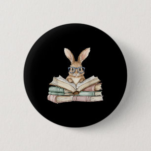 Badge Rond 5 Cm Cute Reading Bunny Gles Livres Bookworm Reader Tea