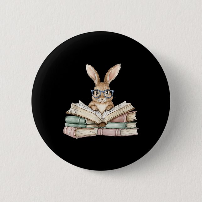 Badge Rond 5 Cm Cute Reading Bunny Gles Livres Bookworm Reader Tea (Devant)