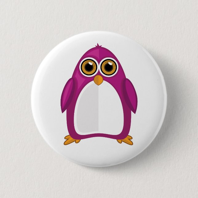 Badge Rond 5 Cm Cute Red Violet Penguin Kawaii Cartoon Big Eyes (Devant)