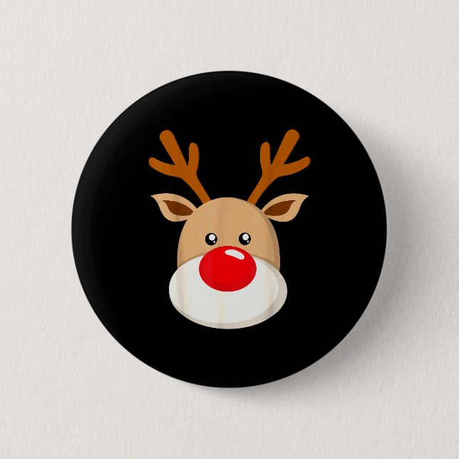 Badge Rond 5 Cm Cute Reindeer Rudolph Red Nose Christmas Antlers  (Devant)
