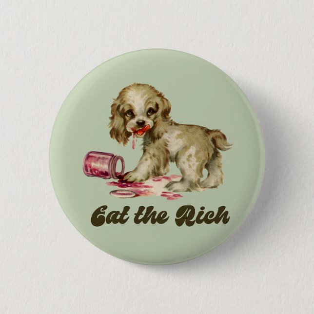 Badge Rond 5 Cm Cute Retro Puppy - Mange Rich (Devant)