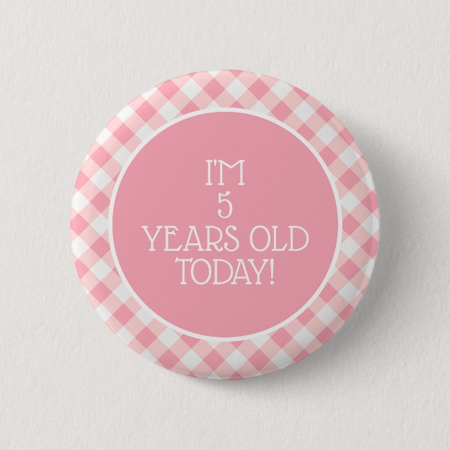 Badge Rond 5 Cm Cute rose blanc En vichy 5e anniversaire de la pet (Devant)