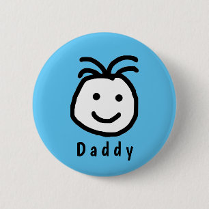 Badge Rond 5 Cm Cute Round Happy Face Papa Fête des pères Bleu