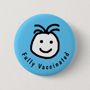 Badge Rond 5 Cm Cute Round Happy Face Texte Entièrement Vacciné Bl