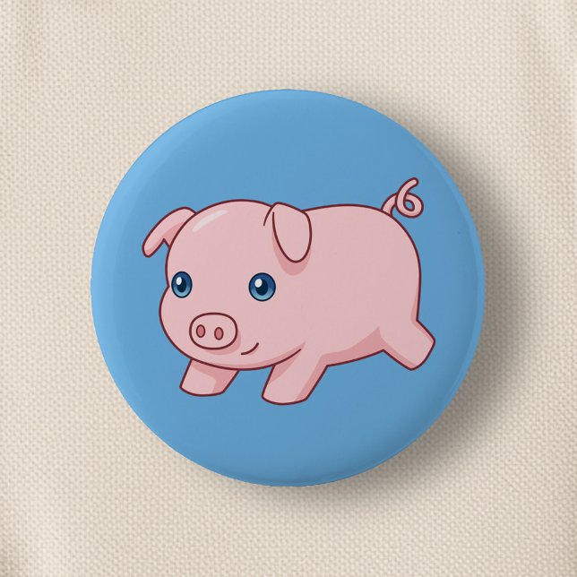Badge Rond 5 Cm Cute Running Piglet Pig on Blue (Créateur téléchargé)