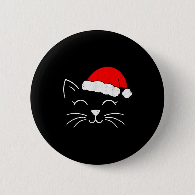Badge Rond 5 Cm Cute Santa Cat Face Christmas Meow Kitty Pet Cat L (Devant)