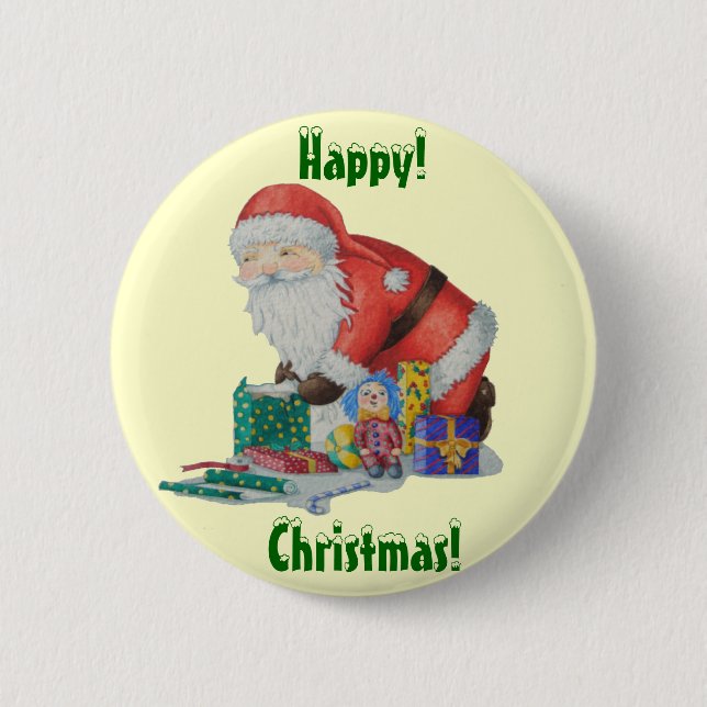 Badge Rond 5 Cm Cute santa wrapping toys gifts christmas (Devant)