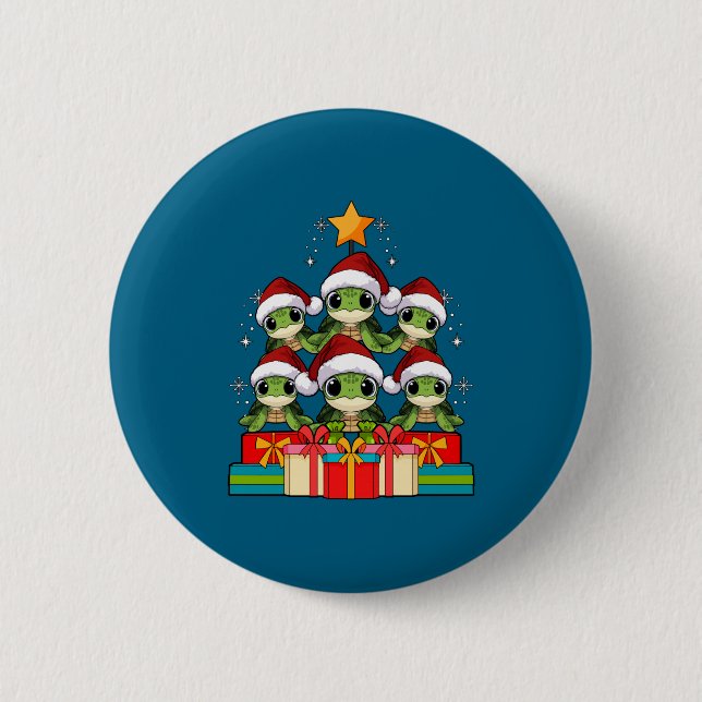 Badge Rond 5 Cm Cute Sea Turtle Le Ocean Christmas Tree Xmas Hat L (Devant)
