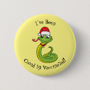 Badge Rond 5 Cm Cute serpent vert avec chapeau santa dessin animé