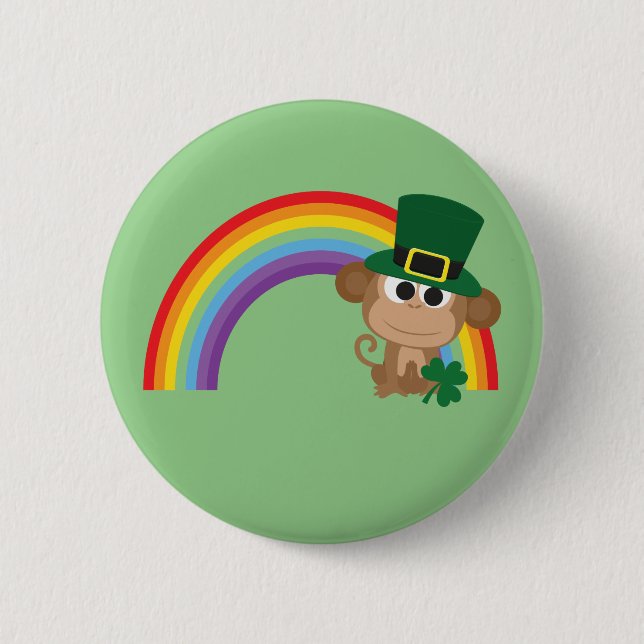 Badge Rond 5 Cm Cute Singe Leprechaun (Devant)