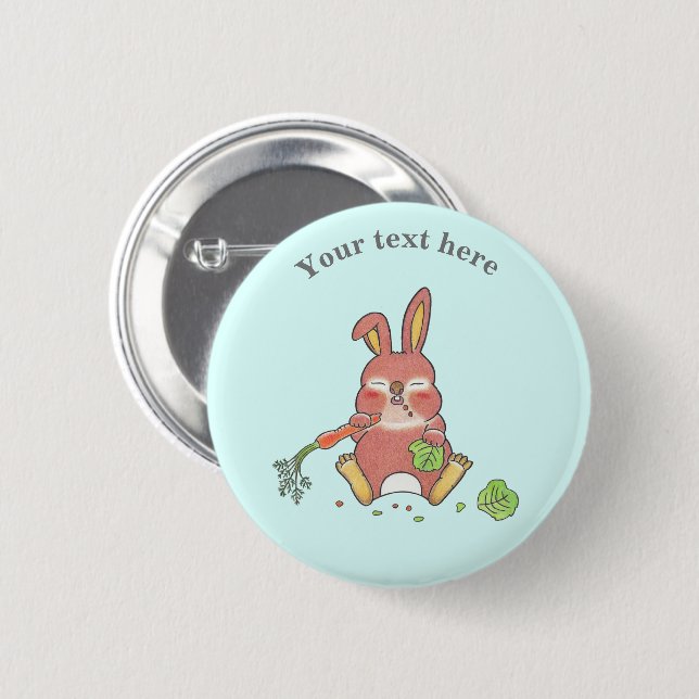 Badge Rond 5 Cm Cute Sleepy Bunny Rabbit Blue (Devant & derrière)