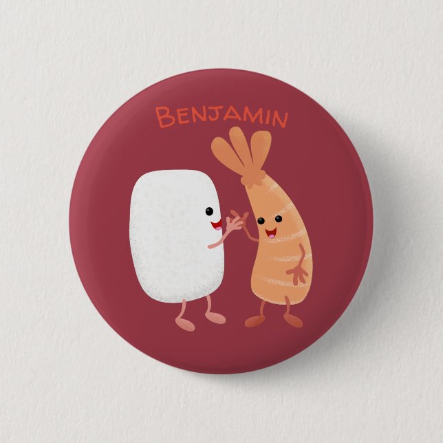 Badge Rond 5 Cm Cute sushi rice prawn friends cartoon (Devant)