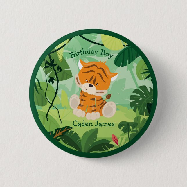 Badge Rond 5 Cm Cute Tiger Custom Kids Safari Anniversaire Party B (Devant)