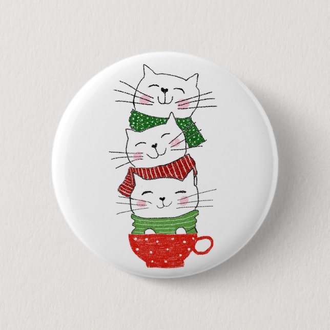 Badge Rond 5 Cm Cute Trois Chats Stoppé Coupe Écharpes de vacances (Devant)