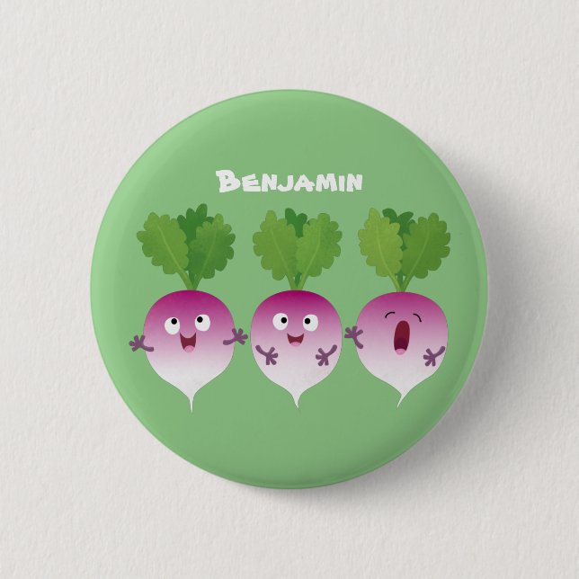 Badge Rond 5 Cm Cute turnip légumes trio chanter dessin animé (Devant)