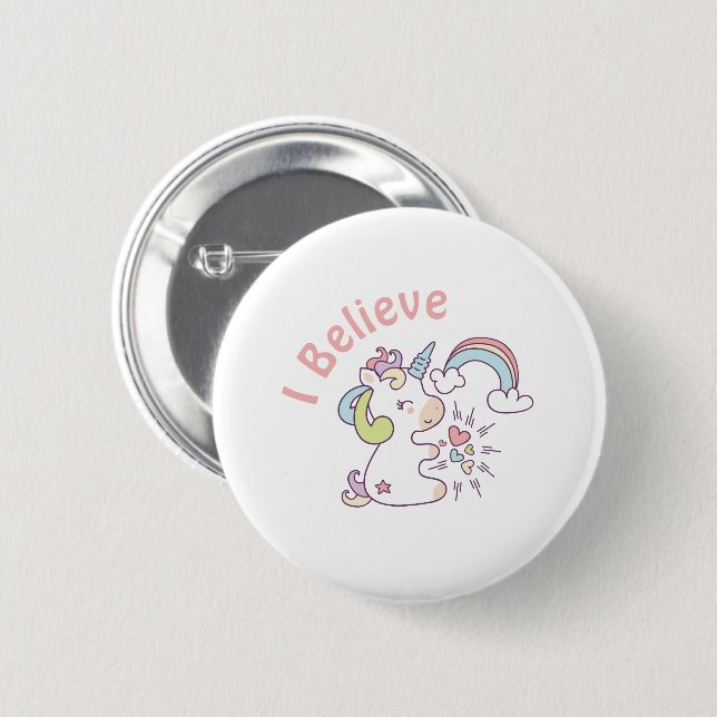 Badge Rond 5 Cm Cute Unicorn Pastel (Devant & derrière)