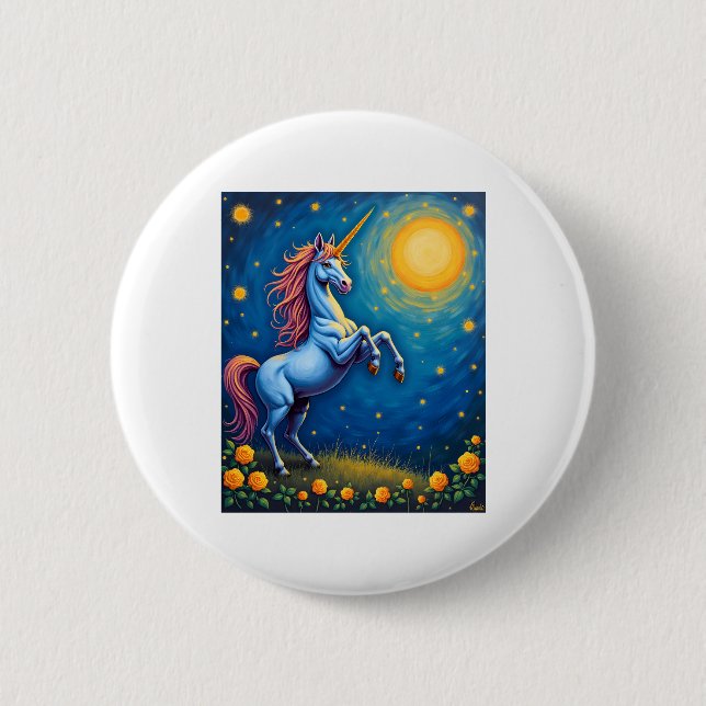 Badge Rond 5 Cm Cute Unicorn Starry Night (4) (Devant)
