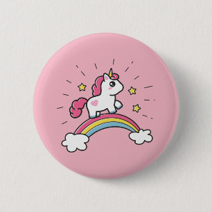 Badge Rond 5 Cm Cute Unicorn Sur Un Arc En Ciel