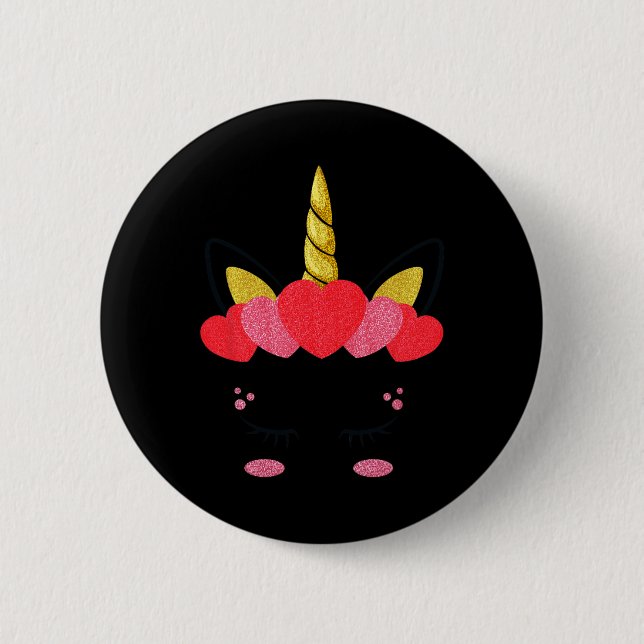 Badge Rond 5 Cm Cute Unicorn Visage Coeurs Valentines Journée Fill (Devant)