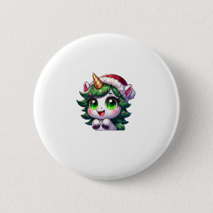 Badge Rond 5 Cm Cute Unicorne de Noël dans le costume d'arbre Cart
