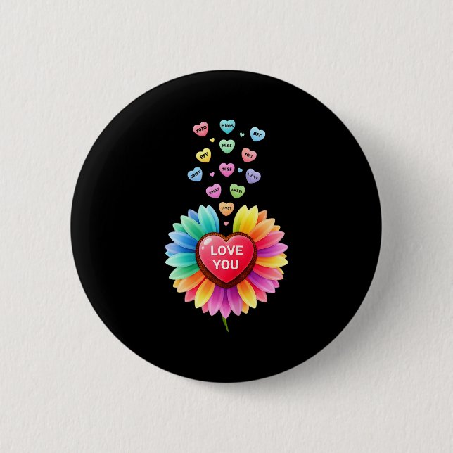 Badge Rond 5 Cm Cute Valentine Love Sunflower Hearts Candy For Gir (Devant)