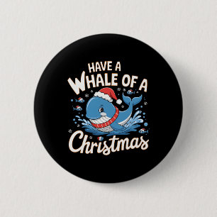 Badge Rond 5 Cm Cute Whale Père Noël Christmas Ocean Amoureux des