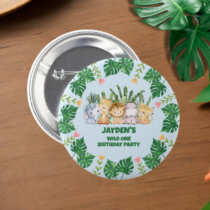 Badge Rond 5 Cm Cute Wild One Jungle Safari animal Anniversaire