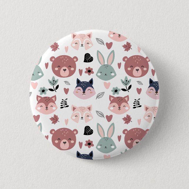 Badge Rond 5 Cm Cute Woodland Animals Forest Friends Nursery (Devant)