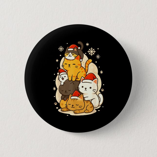 Badge Rond 5 Cm Cute Xmas Kawaii Cats Neko Funny Kitten Lover Anim (Devant)