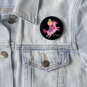 Badge Rond 5 Cm Cute Yellow Haired Girl équitation sur une licorne