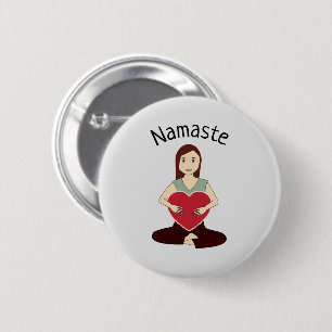 Badge Rond 5 Cm Cute Yoga Girl tenant coeur rouge Namaste