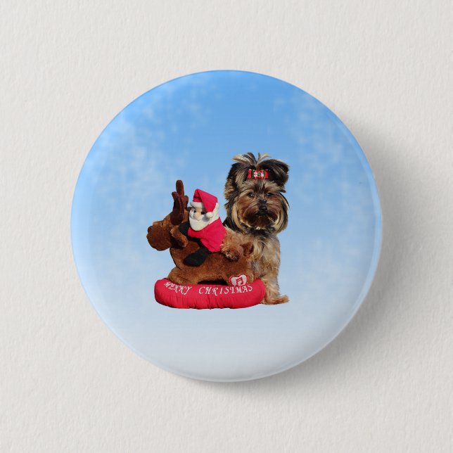 Badge Rond 5 Cm Cute Yorkshire Terrier Joyeux Noël (Devant)
