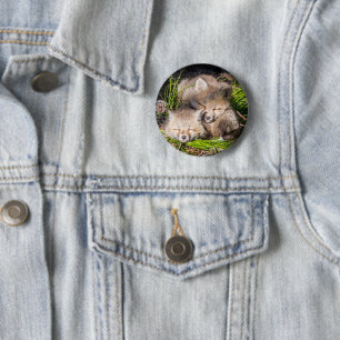 Badge Rond 5 Cm Cutest Baby Animals   Baby Red Fox Kits Sleeping