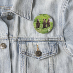 Badge Rond 5 Cm Cutest Baby Animals   Kamchatka Brown Bear Cubs